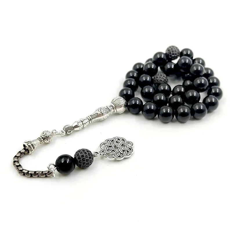 Tasbih Natural Black Agates With Zircon Rosary Beads Muslim Bracelet Eid gift misbaha Islamic accessorise 2023 Turkish Jewelry