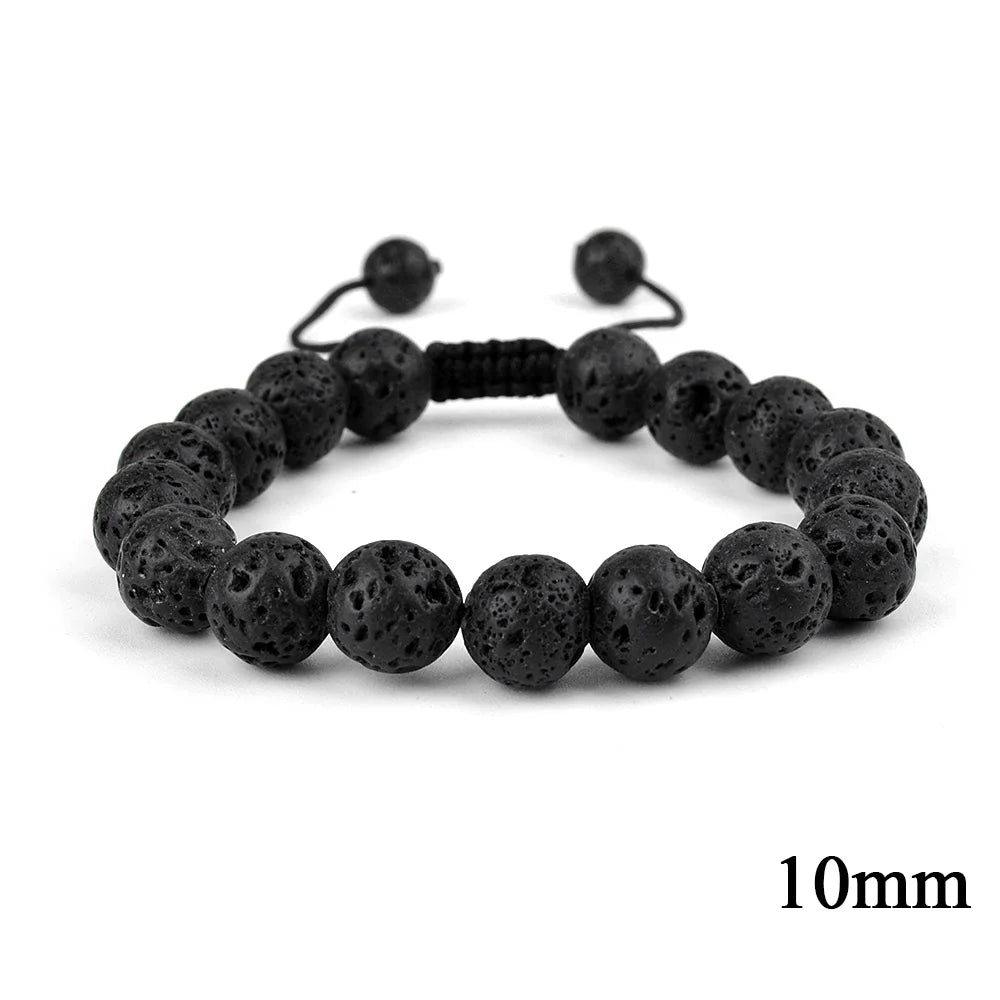 6mm 8mm 10mm Natural Stone Bracelet, Tiger Eye Agate Lava Bead Unisex Adjustable Handwoven Boho Jewelry Gift for Men Women