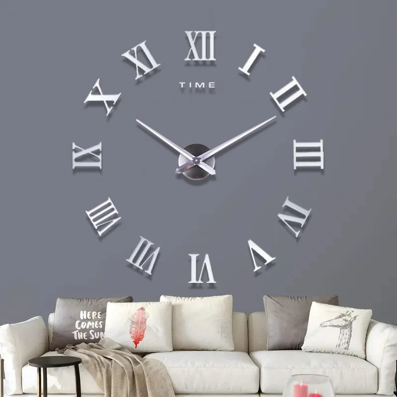 Roman numerals DIY wall clock 3D large wall decoration sticker frameless wall clock decoration living room