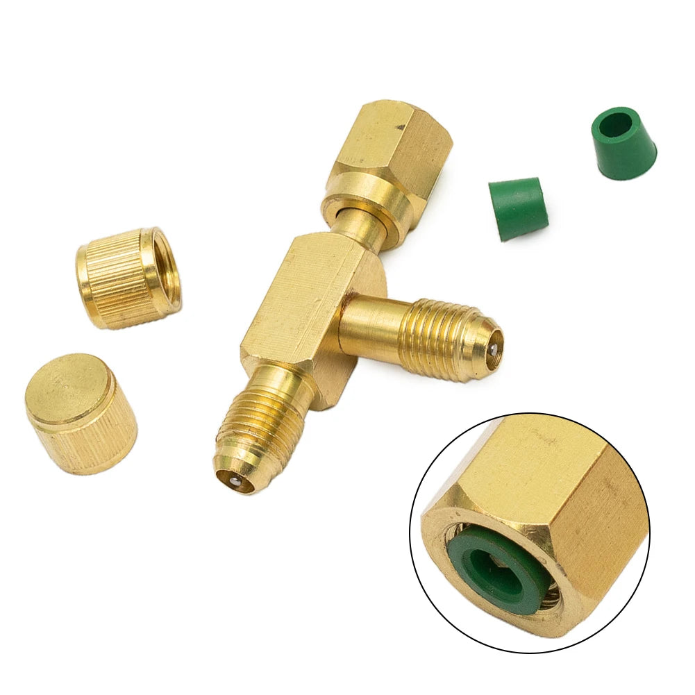 1pc T Type Adapter Tee Adapter 1/4X1/4X1/4\"SAE Flare Add Gauge Deep Vacuum Pump/Manifold Set Solid Brass Tee Adapter