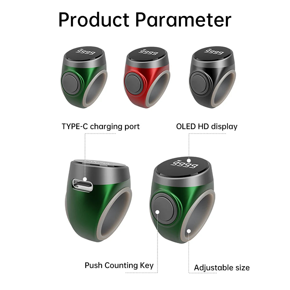 Smart Tasbih Tally Counter Digital Electronic Finger Ring Tally Counter Muslims Tasbeeh Zikr Ring Prayer Time Vibration Reminder