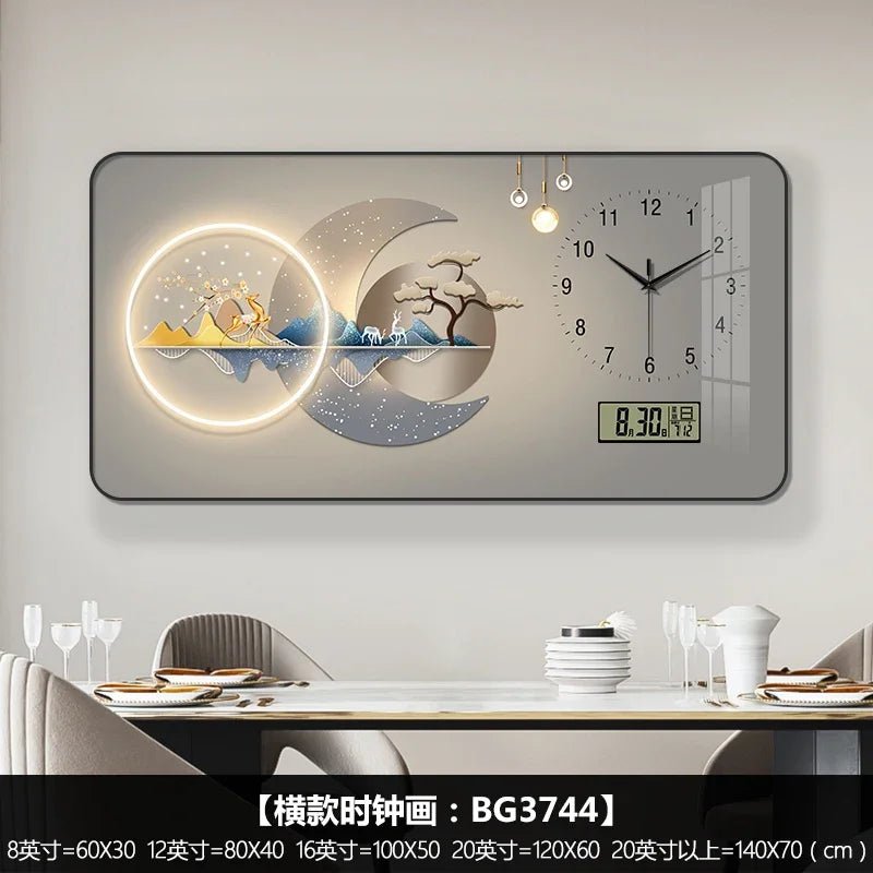 Nordic Light Luxury Clock Wall Clock Living Room and Restaurant Decoration Painting Light and Shadow Elk Perpetual Calendar