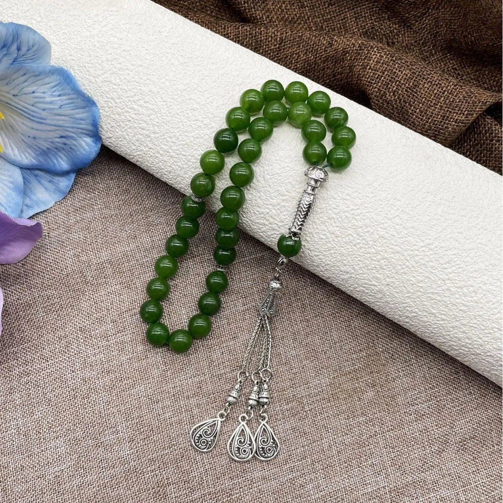 6pcs Natural Stone Beads Islamic Tasbih 8mm 33 Beads Misbaha Sebha Rosary Bracelet Muslim Men Women Meditation Prayer Jewelry