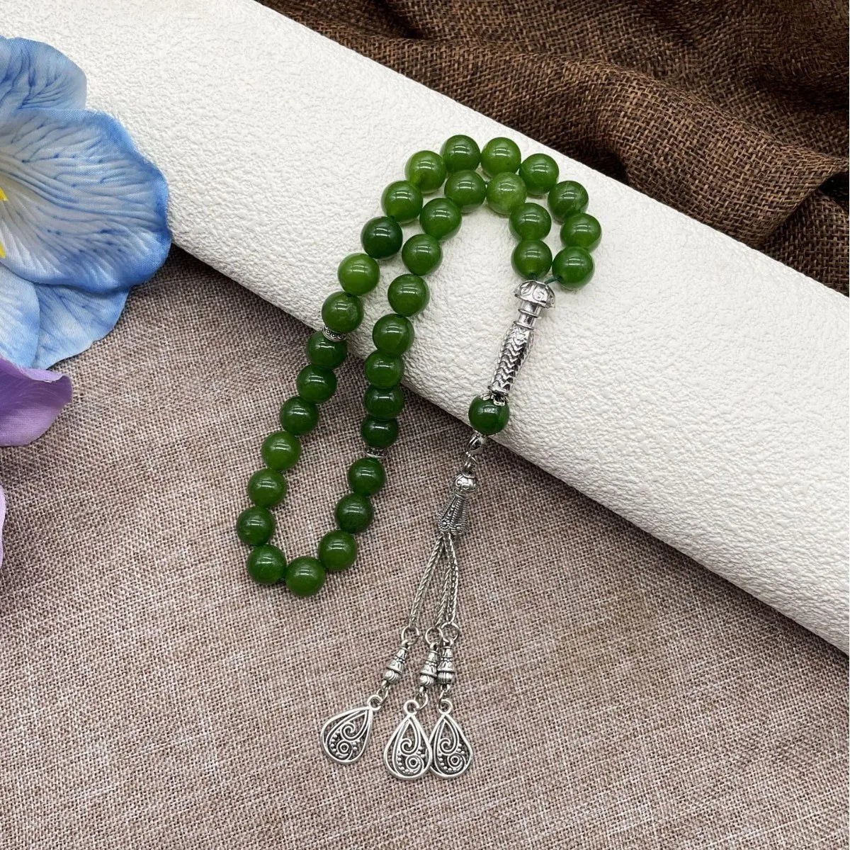 6pcs Natural Stone Beads Islamic Tasbih 8mm 33 Beads Misbaha Sebha Rosary Bracelet Muslim Men Women Meditation Prayer Jewelry