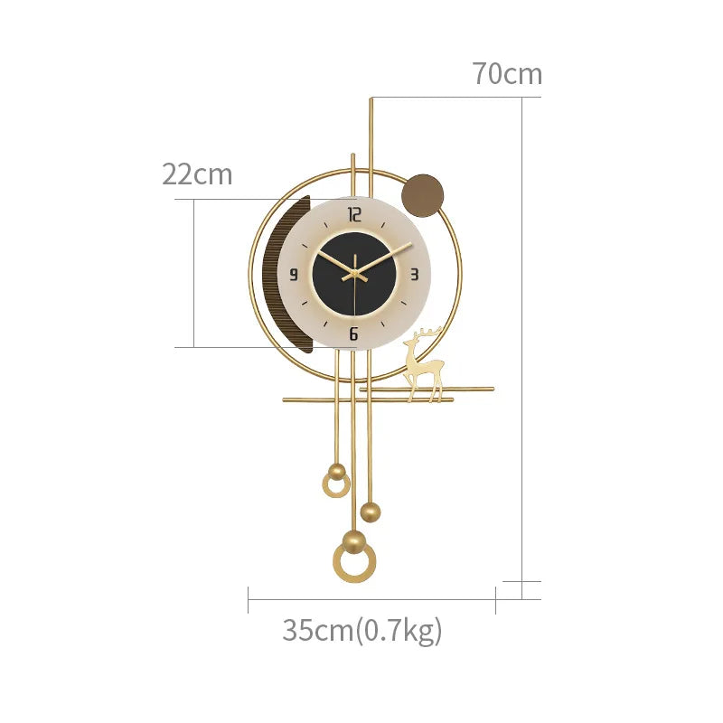 Modern minimalist TV background deer wall clock ,wooden grille decoration with lights hanging clock