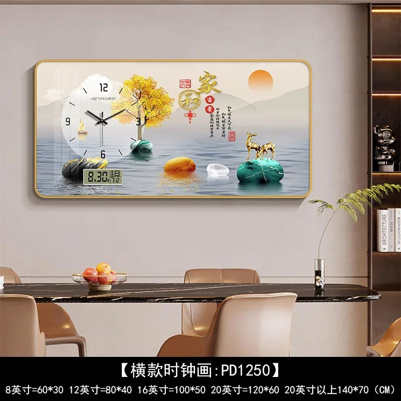 Nordic Light Luxury Clock Wall Clock Living Room and Restaurant Decoration Painting Light and Shadow Elk Perpetual Calendar