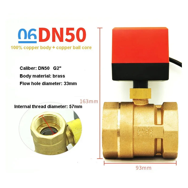 AC220V DC12V 24V Brass Electric Thread Ball Valve DN15 DN20 DN25 DN32 DN40 2-way 3-wire Solenoid Water Valve with Actuator