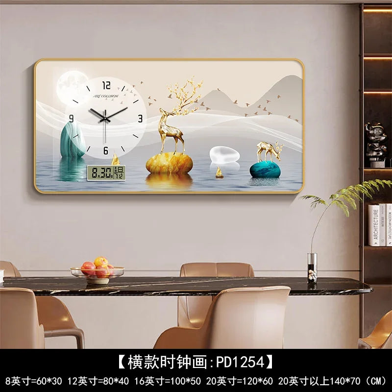 Nordic Light Luxury Clock Wall Clock Living Room and Restaurant Decoration Painting Light and Shadow Elk Perpetual Calendar