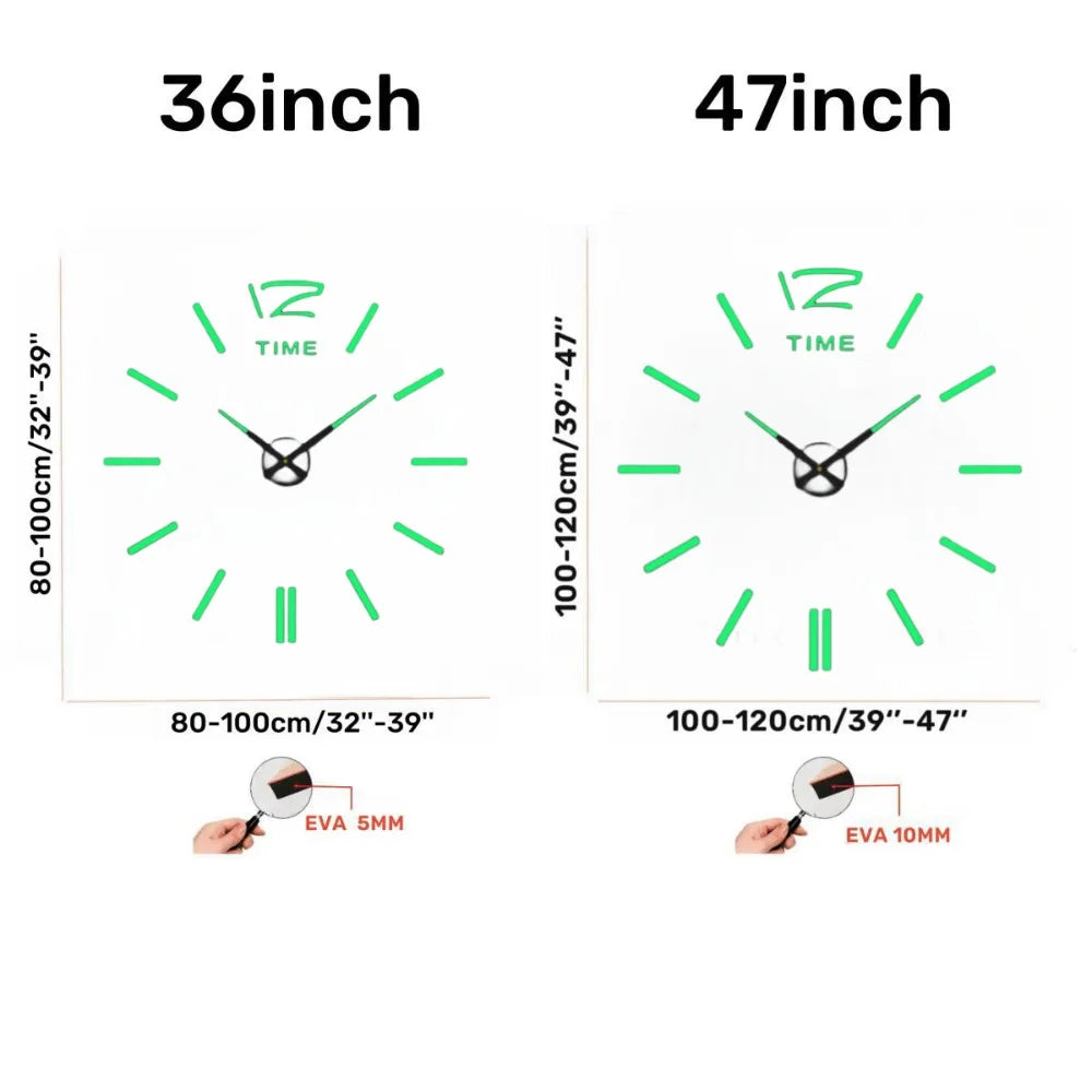 Large 3D Wall Clock Luminous Classic Wall Clocks DIY Digital Clock Wall Watches Stickers Silent Clock for Home Living Room Table