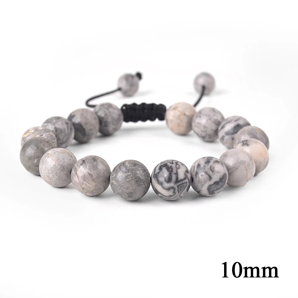 6mm 8mm 10mm Natural Stone Bracelet, Tiger Eye Agate Lava Bead Unisex Adjustable Handwoven Boho Jewelry Gift for Men Women