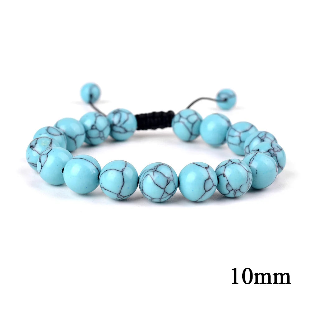 6mm 8mm 10mm Natural Stone Bracelet, Tiger Eye Agate Lava Bead Unisex Adjustable Handwoven Boho Jewelry Gift for Men Women