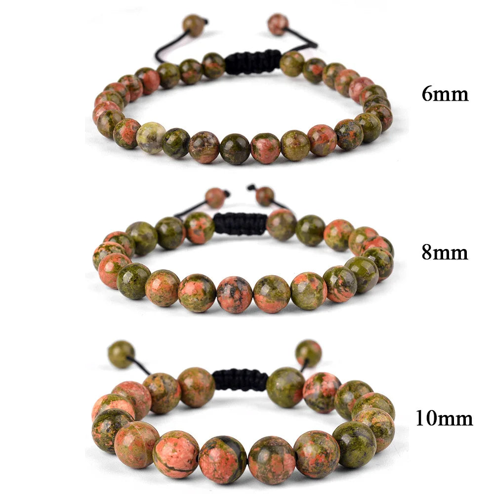 6mm 8mm 10mm Natural Stone Bracelet, Tiger Eye Agate Lava Bead Unisex Adjustable Handwoven Boho Jewelry Gift for Men Women