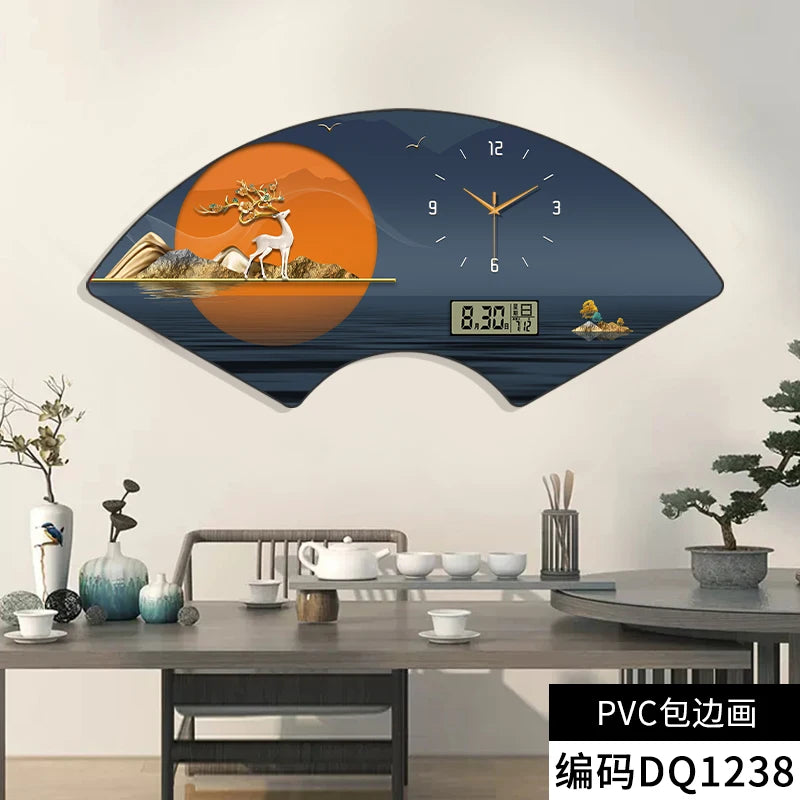 Fan-shaped Perpetual Calendar Electronic Clock Simple Wall Clock Living Room Dining Room Decoration Lamp Picture Clock