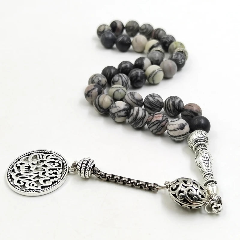 Tasbih Black Network Jasper with arabic pendant Muslim bracelet islamic accessories Arabic fashion prayer beads Eid gift misbaha
