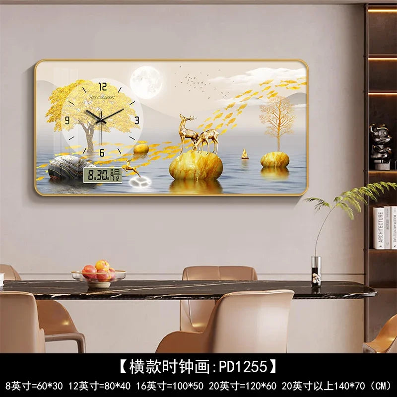 Nordic Light Luxury Clock Wall Clock Living Room and Restaurant Decoration Painting Light and Shadow Elk Perpetual Calendar