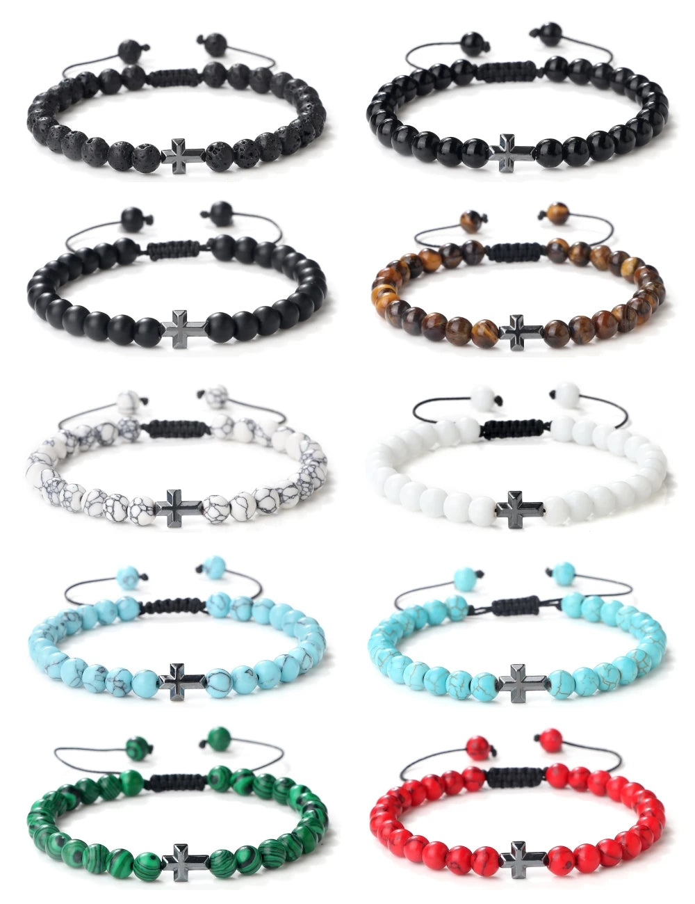 Prayer Men Handmade Woven Bracelet 6mm Natural Tiger Eye Stone Bangle with Hematite Cross Yoga Rosary Jewelry Homme Pulsera Gift