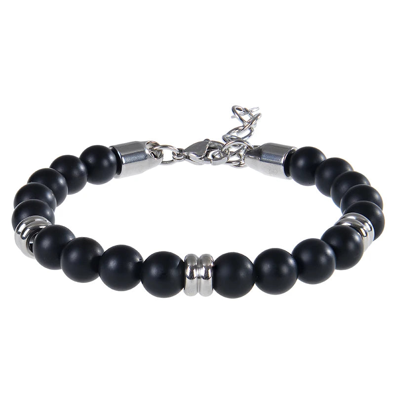 8mm Natural Stone Lapis Lazuli Beaded Bracelet Adjustable Stainless Steel Chain Bracelet for Men Women Handmade Jewelry Gifts