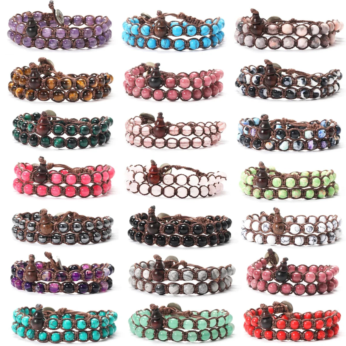 6mm Buddhist Natural Stone Beads Sandalwood Buddha Meditation Rosary Bracelet Women's Men's Gourd Beads Multi-Circle Bracelet