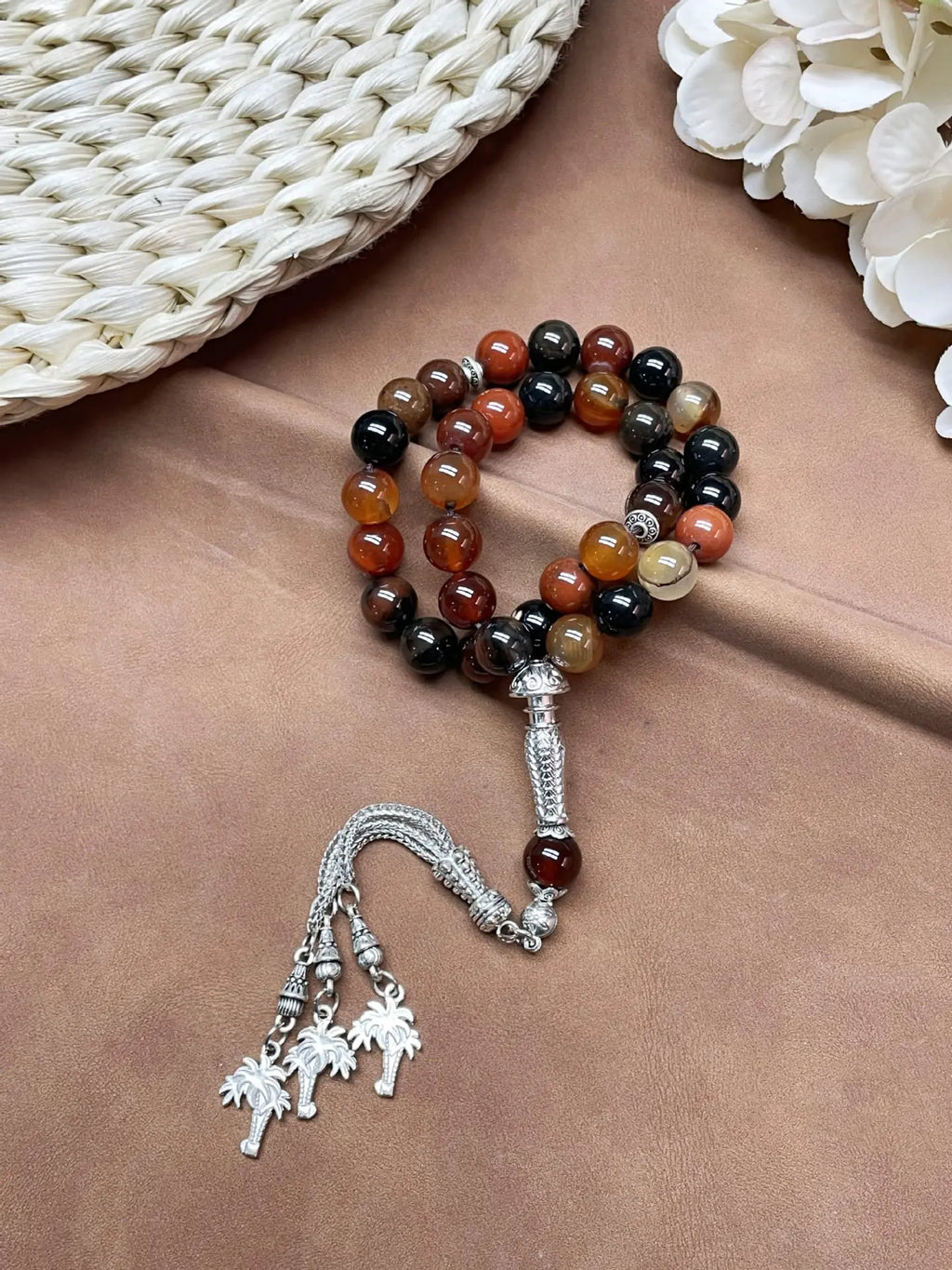 11pcs Islamic 33 Beads Glass Tasbih Arabic Prayer Misbaha Sebha Bracelet Hand Chain Muslim Rosary Jewelry for Men Women Gift