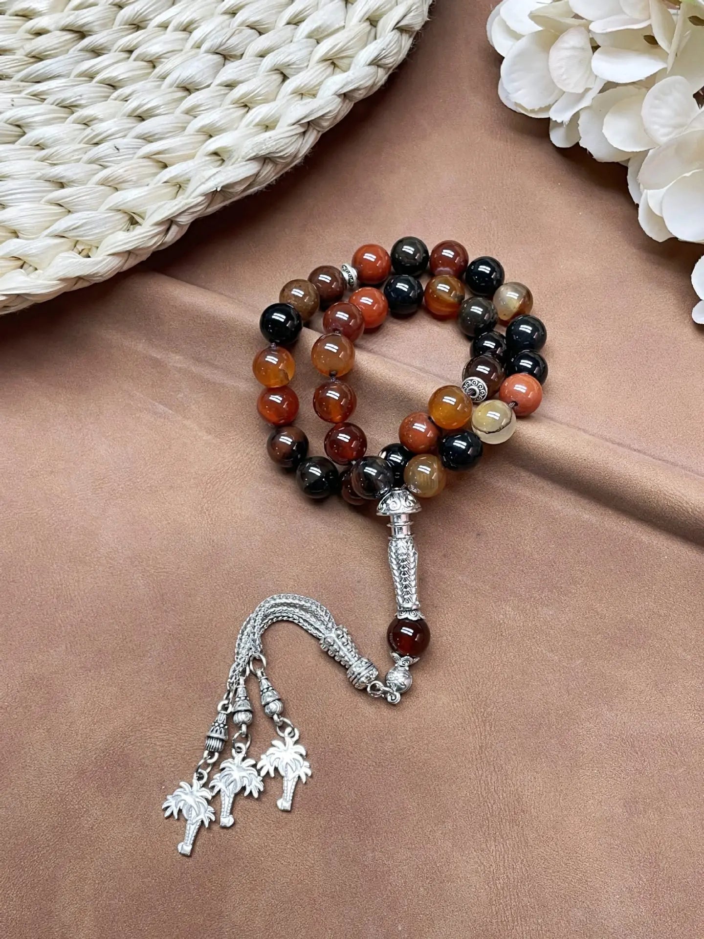 11pcs Islamic 33 Beads Glass Tasbih Arabic Prayer Misbaha Sebha Bracelet Hand Chain Muslim Rosary Jewelry for Men Women Gift