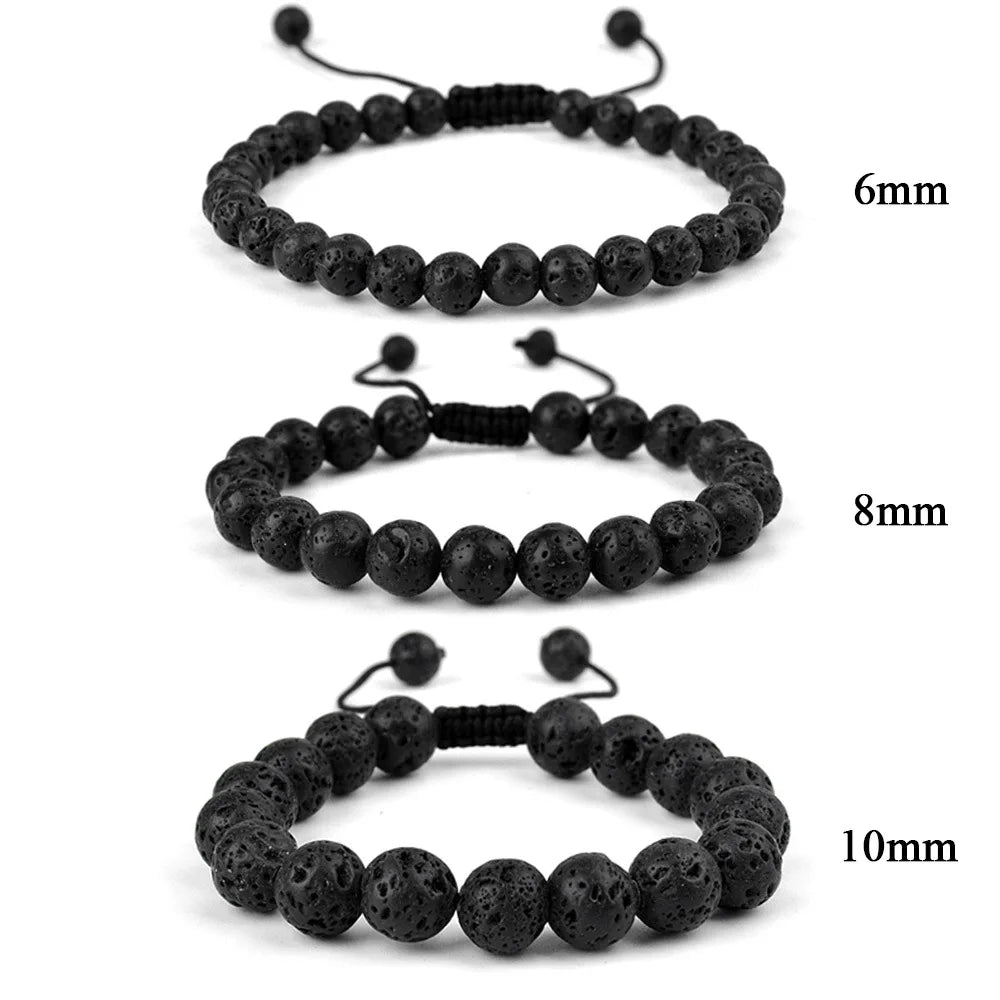 6mm 8mm 10mm Natural Stone Bracelet, Tiger Eye Agate Lava Bead Unisex Adjustable Handwoven Boho Jewelry Gift for Men Women