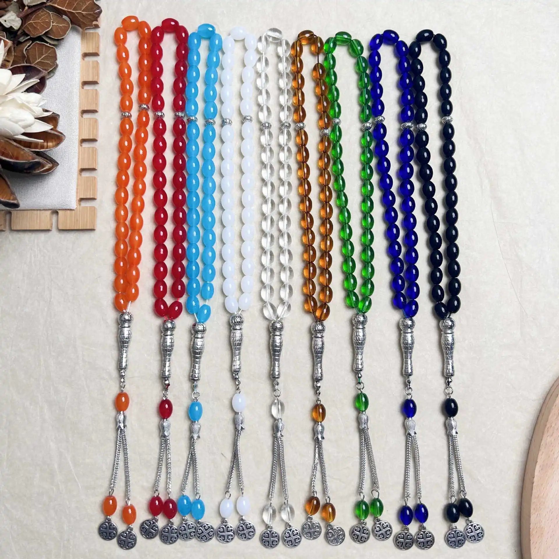 Ramadan Eid 33 Beads Glass Prayer Beads Islamic Rosary Turkey Tassel Pendant Jewelry Arabic Bracelet Gifts Middle East Muslim