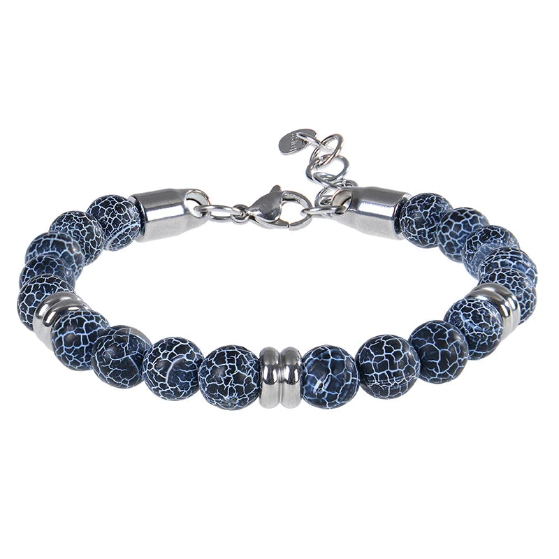 8mm Natural Stone Lapis Lazuli Beaded Bracelet Adjustable Stainless Steel Chain Bracelet for Men Women Handmade Jewelry Gifts