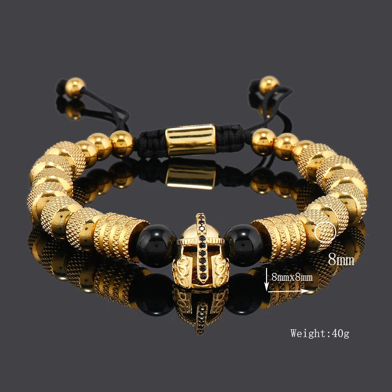 Luxury Stainless Steel Beads Spartan Warrior Helmet Man Bracelet Jewelry Valentine's Day For Women