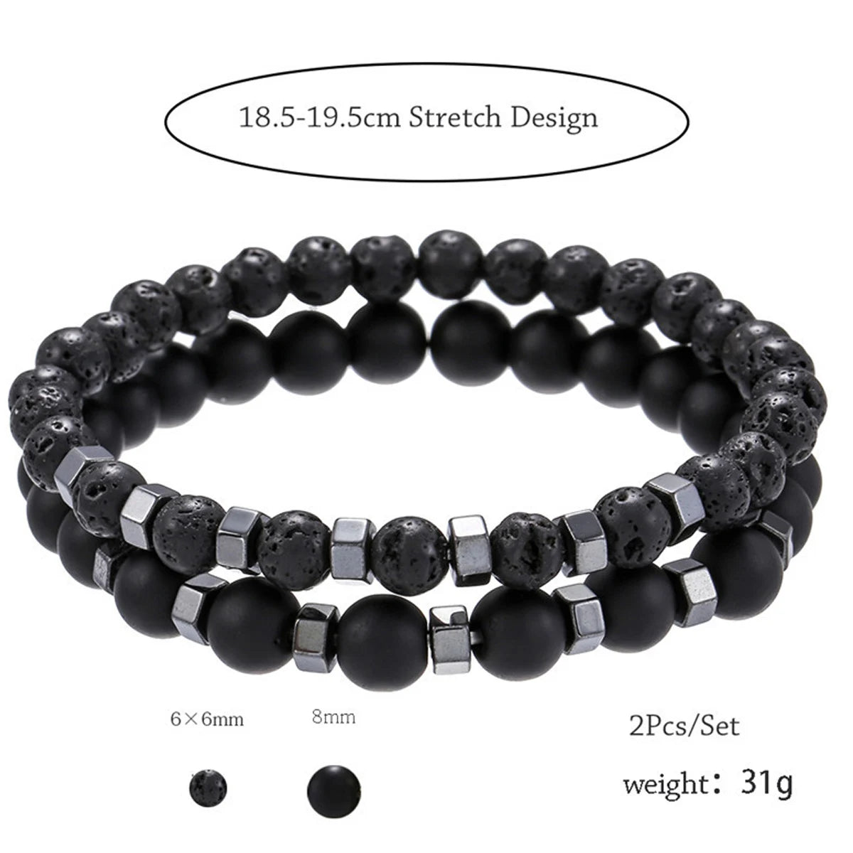 2pcs/set Beaded Bracelet Men 8mm Lava Tiger Eye Stone Bead Charm Men Bracelet Sets Jewelry Gift