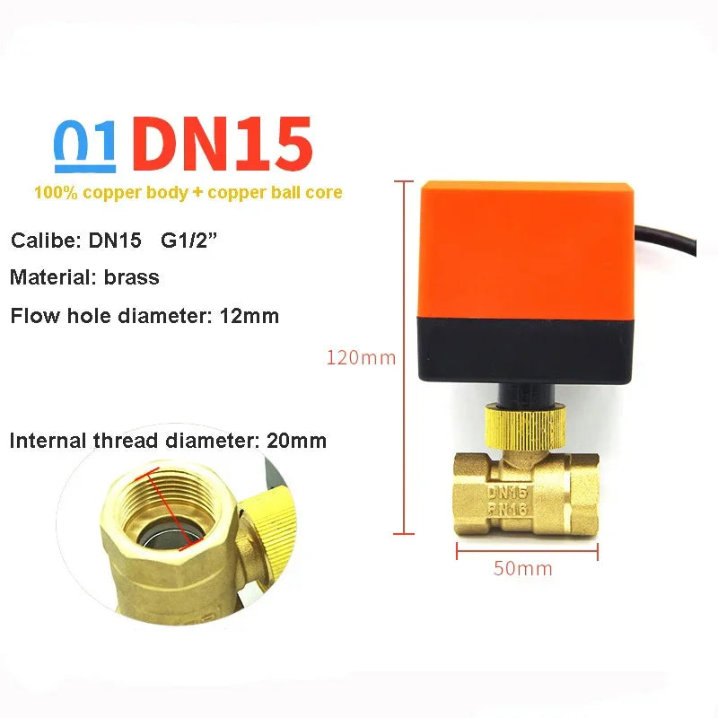 AC220V DC12V 24V Brass Electric Thread Ball Valve DN15 DN20 DN25 DN32 DN40 2-way 3-wire Solenoid Water Valve with Actuator