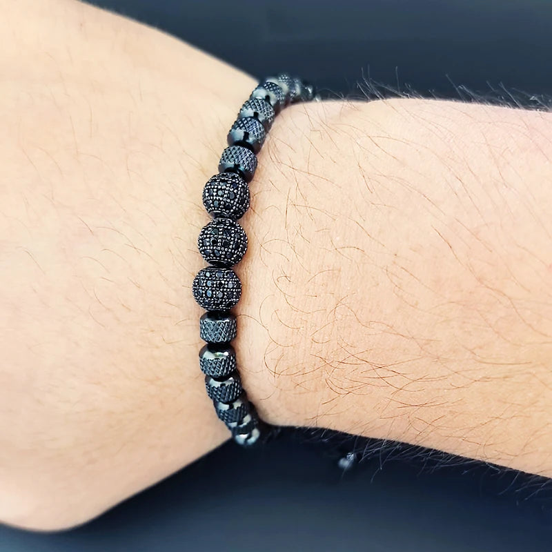 Luxury Royal Golden CZ Ball Man Bracelet Stainless Steel Beads Hand Jewelry Boy Gift