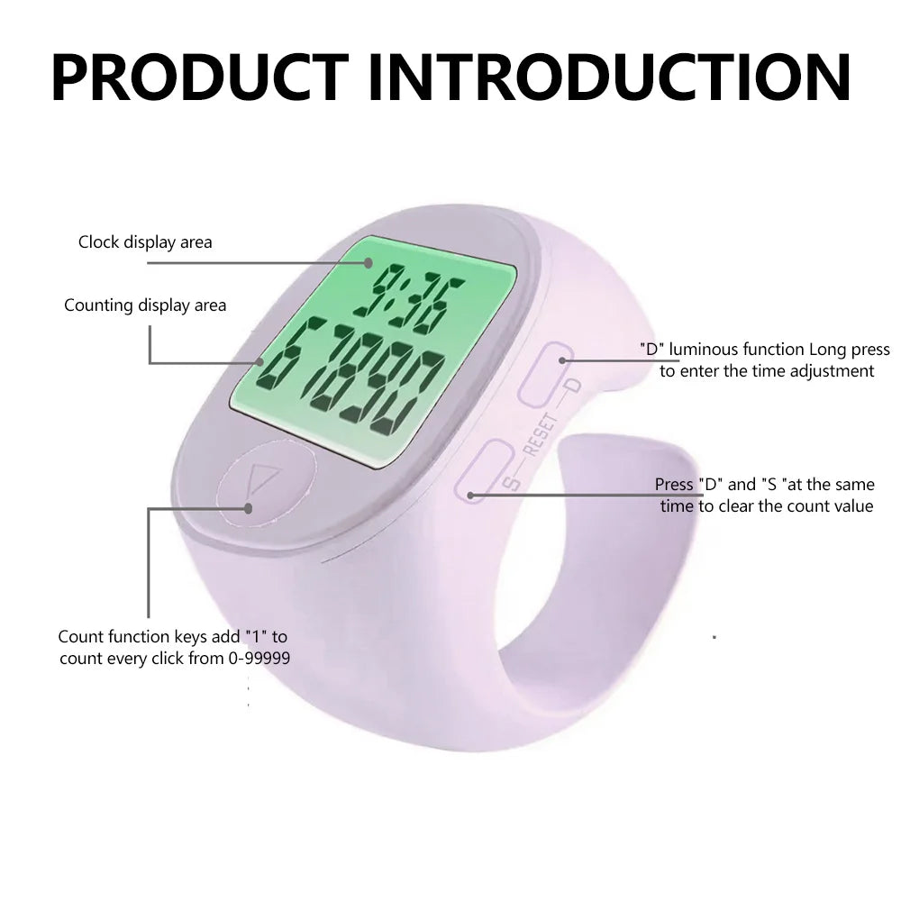 LCD Tasbih Tally Counter Ring For Muslims Electronic Digital Counter 5 Prayer Time Mute Button Counter Wearable Rings