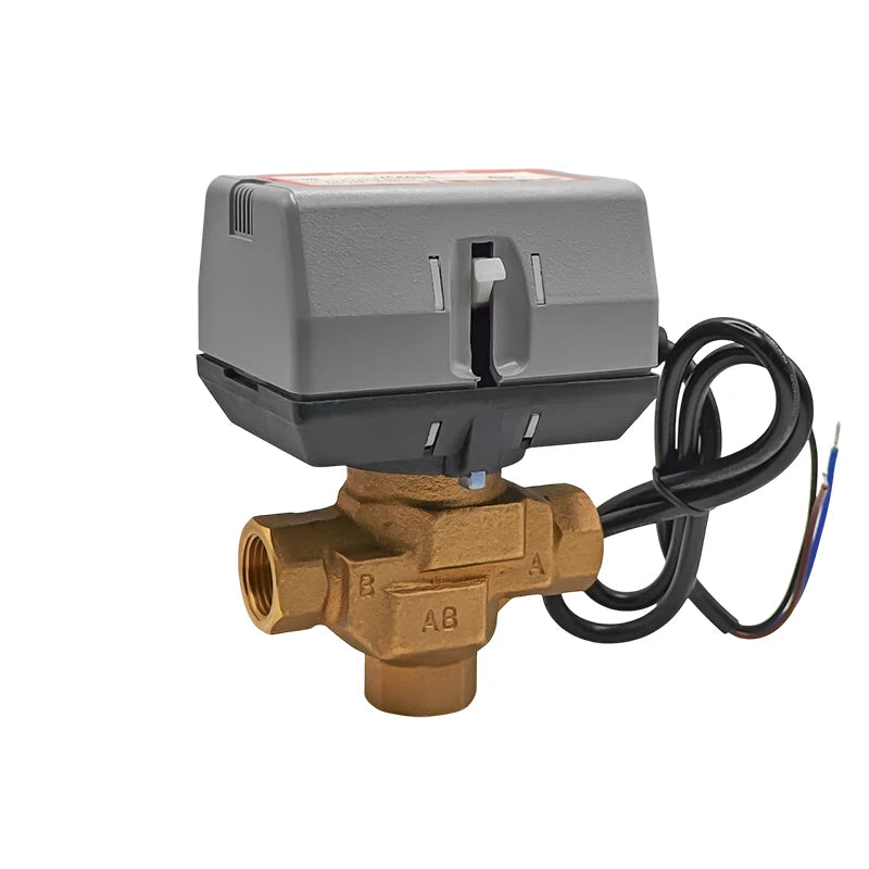 1/2" 3/4" 1" Motorized Two Way Three Way Valve Brass VC6013/4013 DN15 DN20 DN25 Fan Coil HVAC Valve AC220V