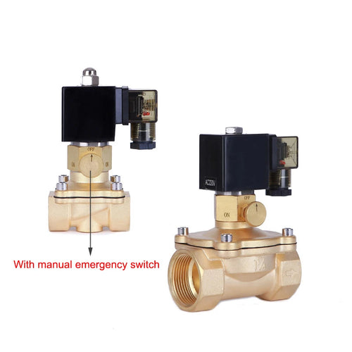 1/2" 3/4" 1" 1-1/4" 1-1/2" 2" Brass Electric Solenoid Valve With Manual Emergency Switch AC220V DC24V For Water Oil Air