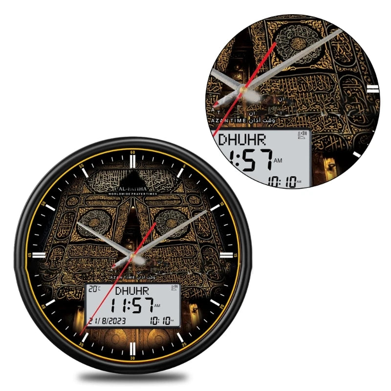 Contemporary Wall Clock Round Azan Clock 13inch Screen with Smooth Operation N0HC