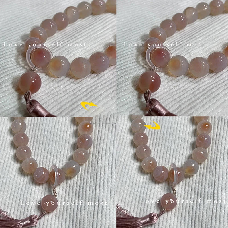 1pcs Green Jade Stone 12mm Beads Tassel Bracelet Necklace Tibetan Buddhist Buddha Charm Rosary Yoga Men Woman Jewelry