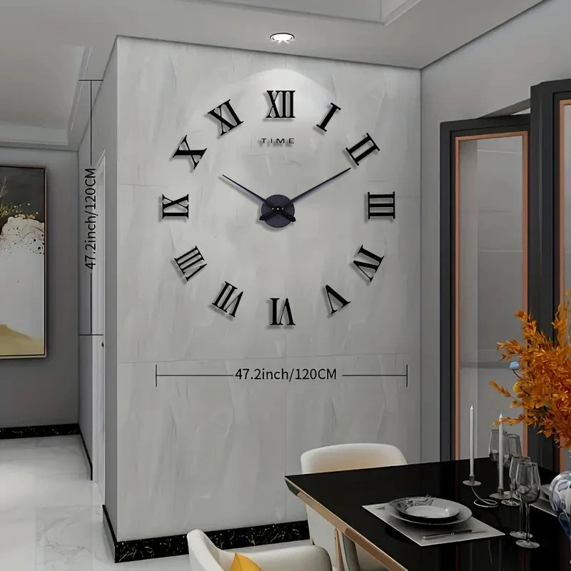 Roman numerals DIY wall clock 3D large wall decoration sticker frameless wall clock decoration living room