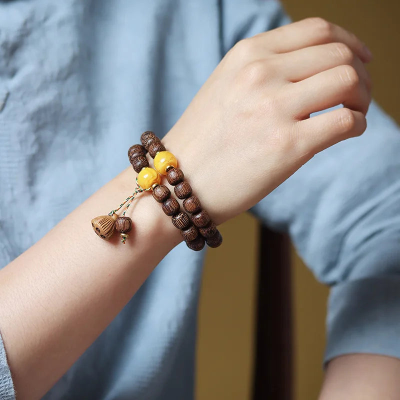 Vietnamese Nha Trang White Kynam Agarwood Bracelet Old-Style Beads Double-Circle Sinkable Rosary With Natural Fragrance Unisex