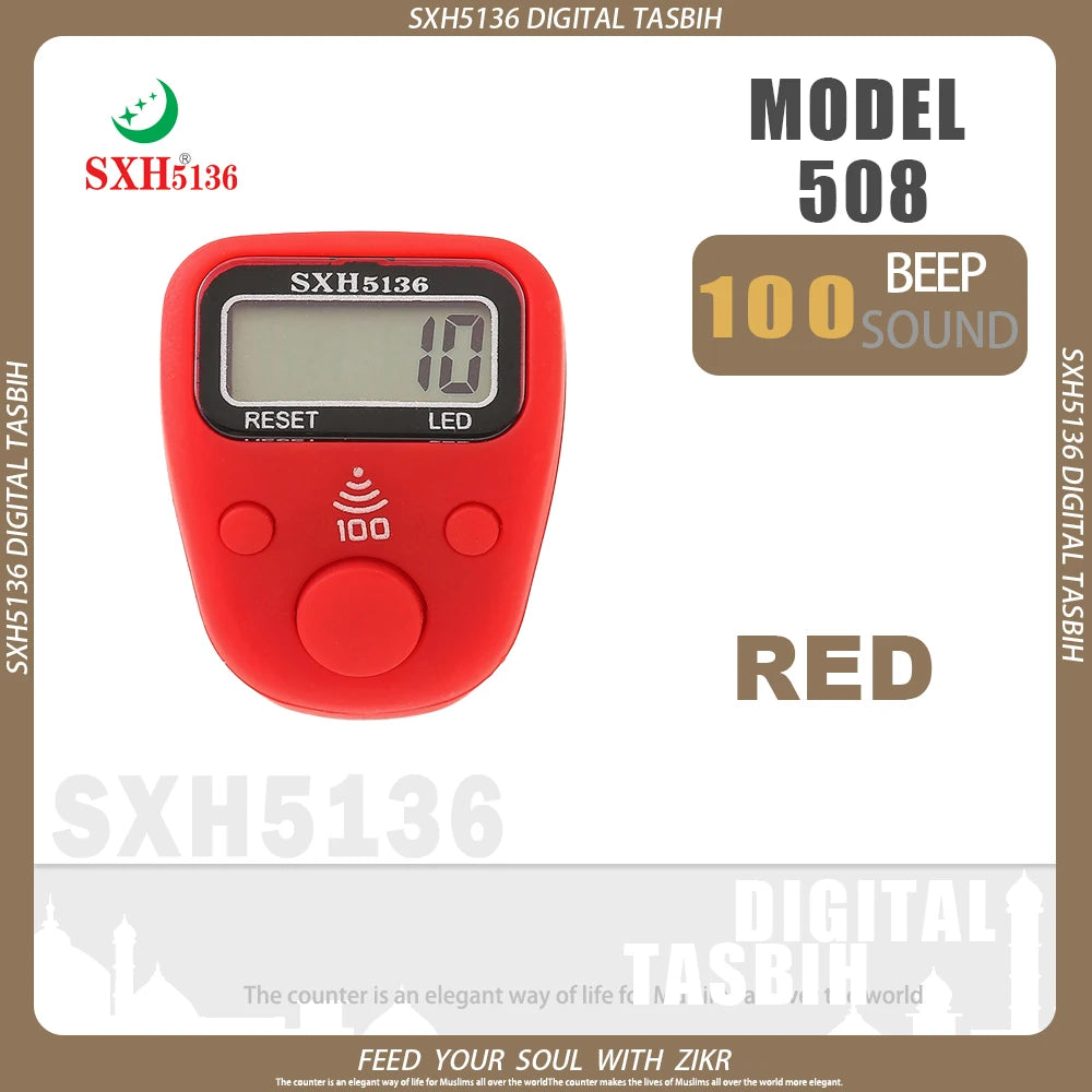 SXH5136 New Model LCD Finger Ring Tally Counter with 100 Beep Sound & LED Light Pray Tasbeeh Zikr Ring Muslim Digital Tasbih