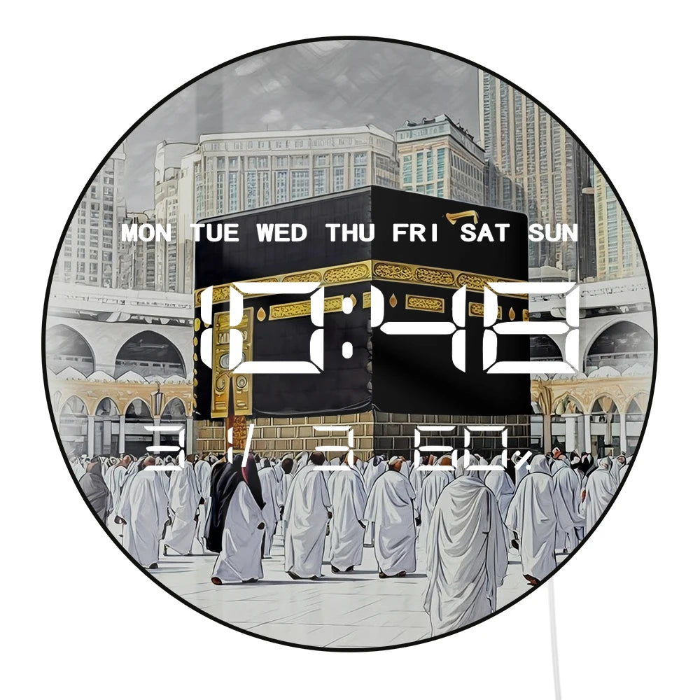 Makkah Holy Kaaba Mecca LED Electronic Wall Clock Large Display Makkah Sacred Digital Wall Clock Islamic Holy Mosque Home Decor