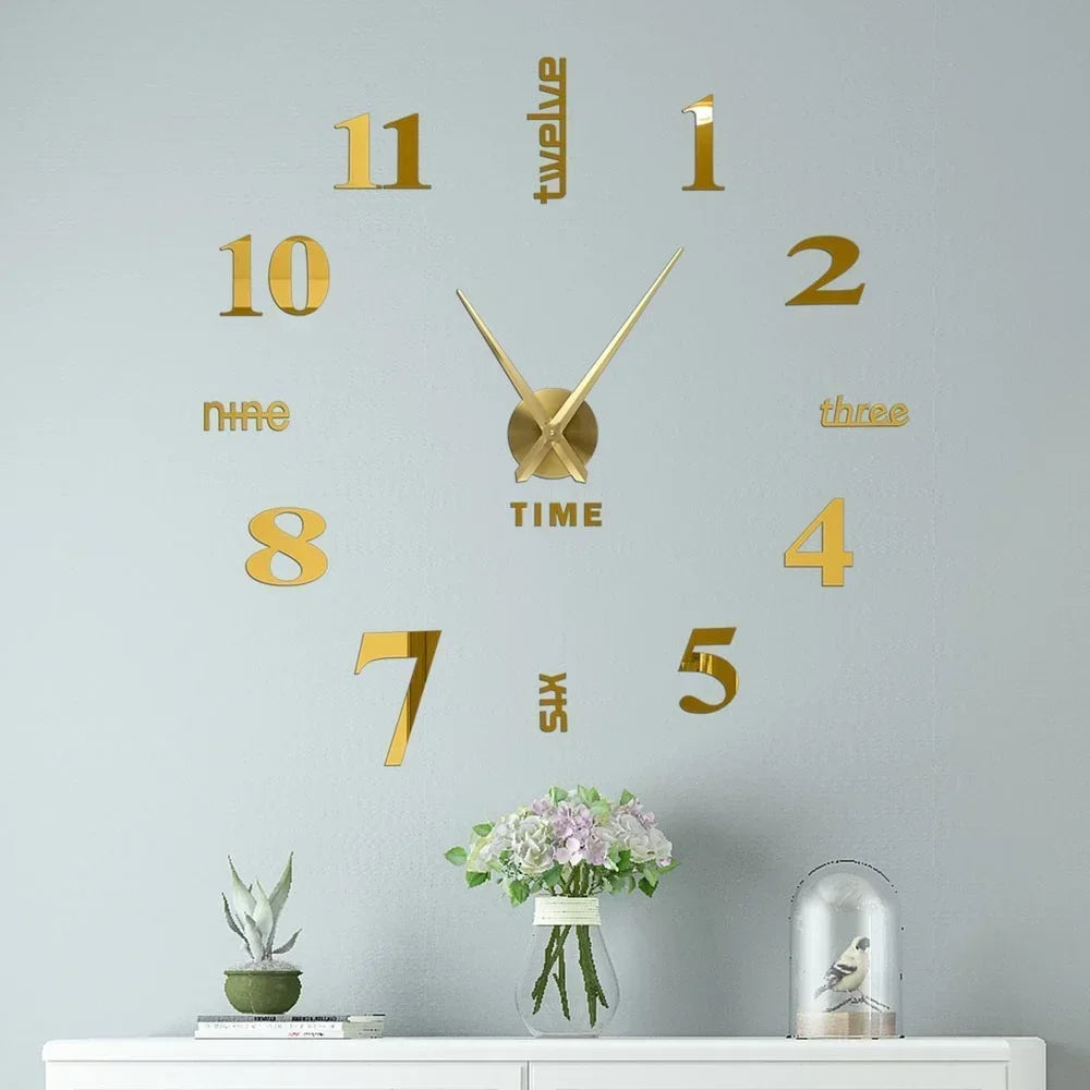 Large 3D Digital Wall Clock Acrylic European Creative Numerals Design Mirror Wall Sticker Clock DIY Self Adhesive Home Decor