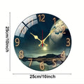 Earth Landscape Wooden Round Silent Hanging Wall Clock, Suitable For Living Room, Office, Study Room, Bedroom, Home Decoration