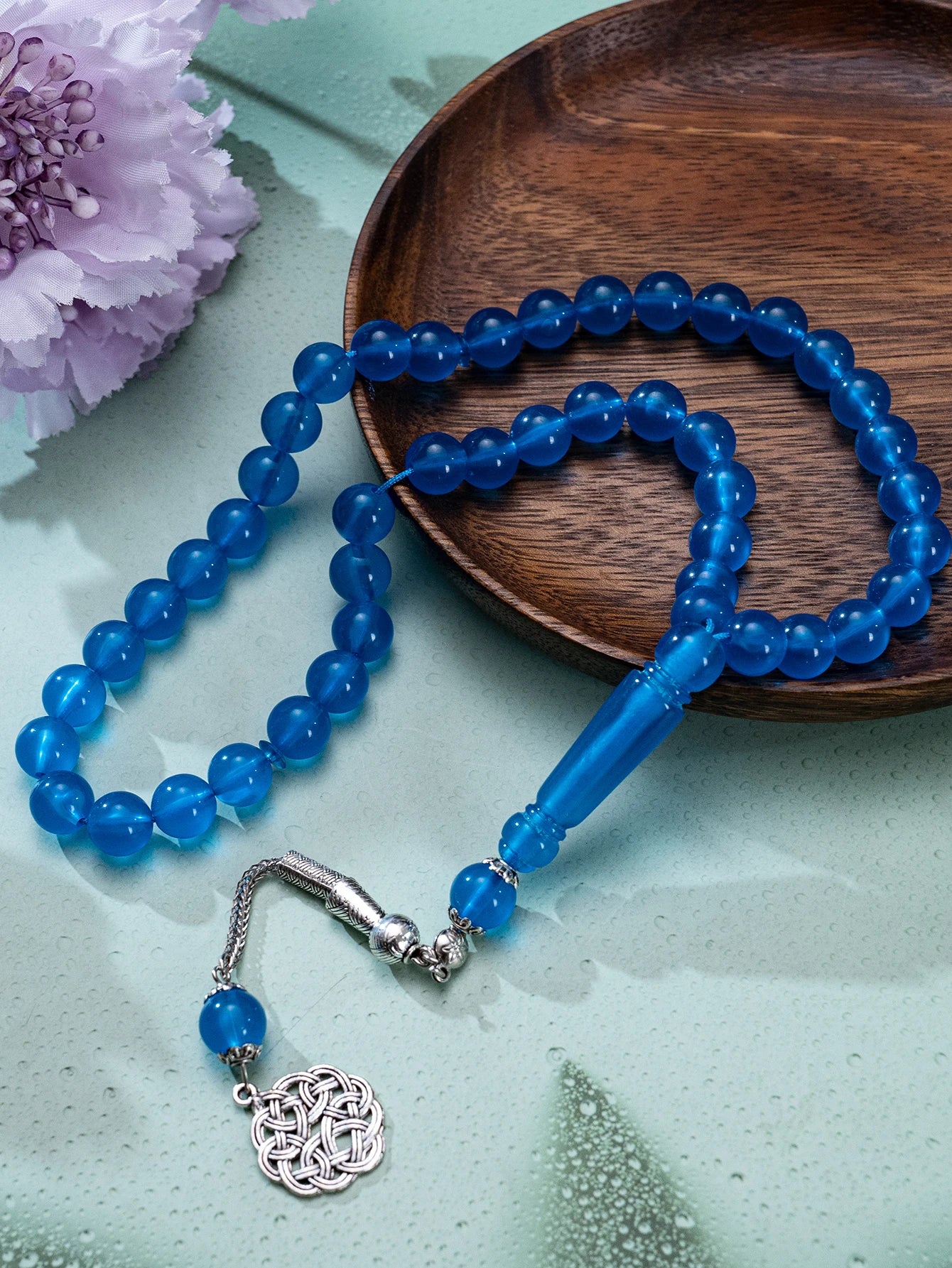 1 Islamic prayer counting bracelet | 45 acrylic beads | Rotatable silver Arabic pattern pendant | Unisex prayer tool