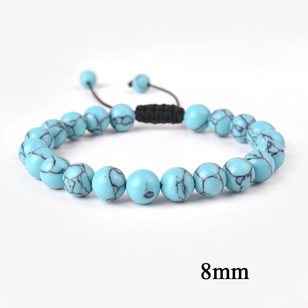 6mm 8mm 10mm Natural Stone Bracelet, Tiger Eye Agate Lava Bead Unisex Adjustable Handwoven Boho Jewelry Gift for Men Women