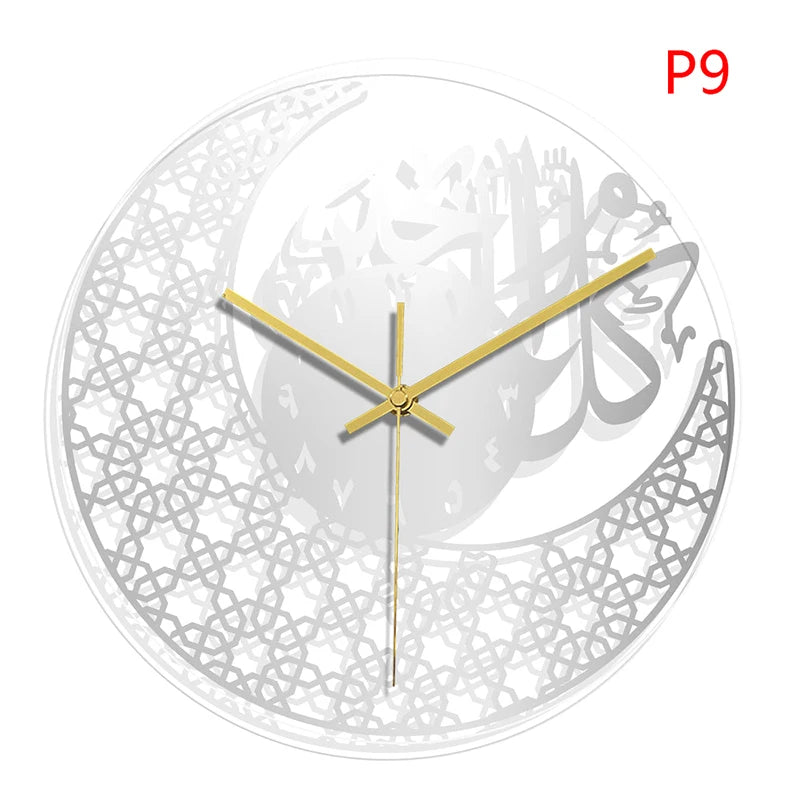1pc Acrylic Mirror Decorative Clock Islamic Calligraphy Decoration Silent Wall Decor Home Clock Clock Wall 3d Pendulum
