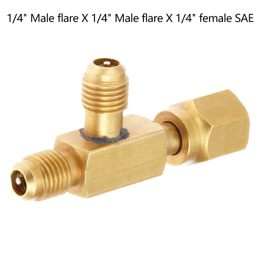 1pc T Type Adapter Tee Adapter 1/4X1/4X1/4\"SAE Flare Add Gauge Deep Vacuum Pump/Manifold Set Solid Brass Tee Adapter