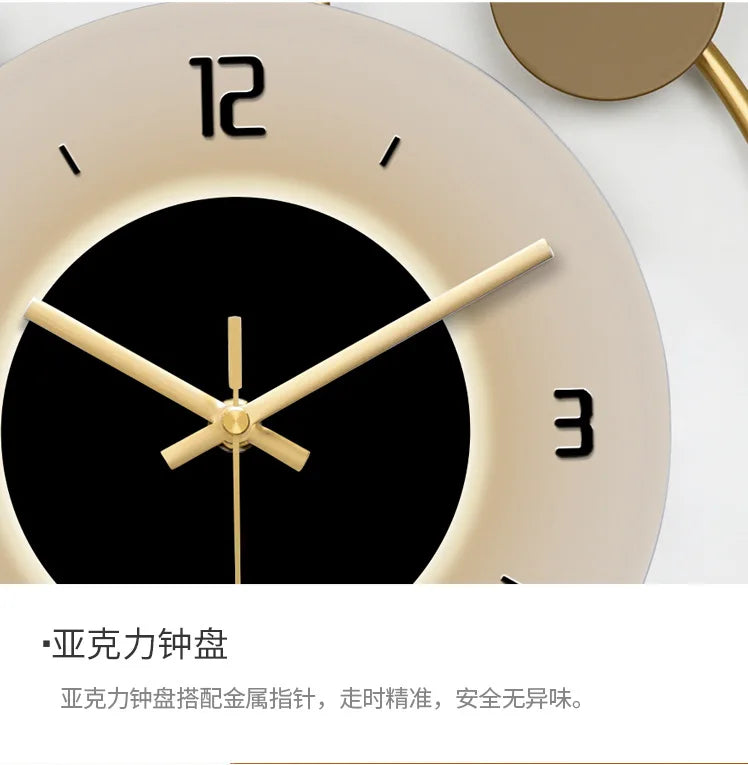 Modern minimalist TV background deer wall clock ,wooden grille decoration with lights hanging clock