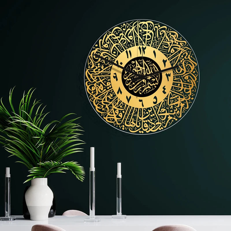 1pc Acrylic Mirror Decorative Clock Islamic Calligraphy Decoration Silent Wall Decor Home Clock Clock Wall 3d Pendulum