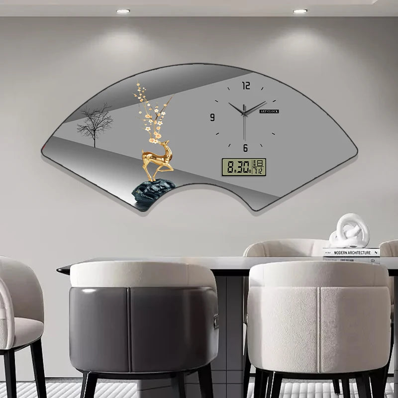 Fan-shaped Perpetual Calendar Electronic Clock Simple Wall Clock Living Room Dining Room Decoration Lamp Picture Clock