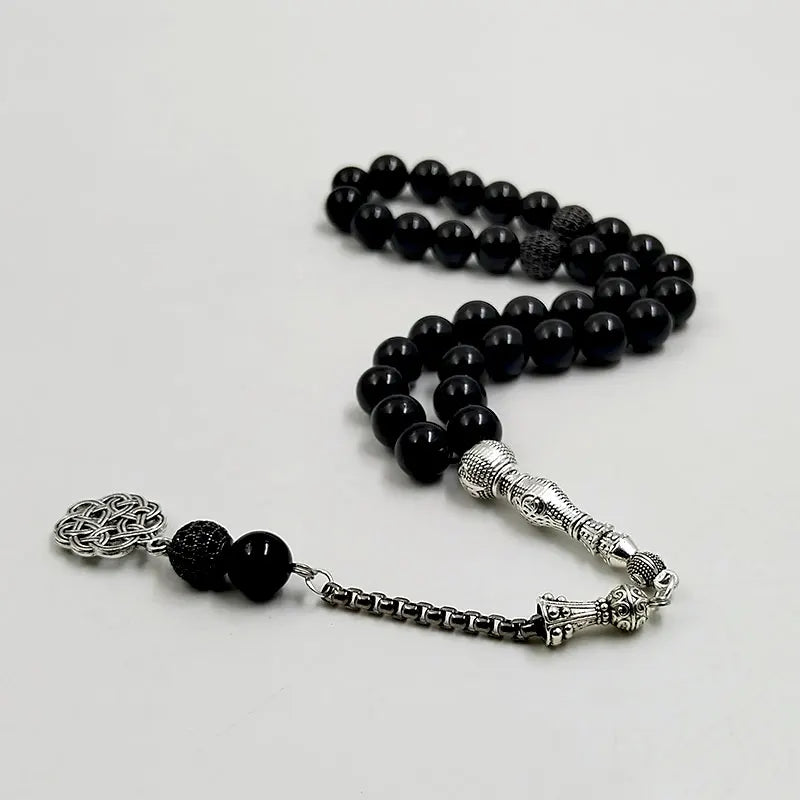 Tasbih Natural Black Agates With Zircon Rosary Beads Muslim Bracelet Eid gift misbaha Islamic accessorise 2023 Turkish Jewelry